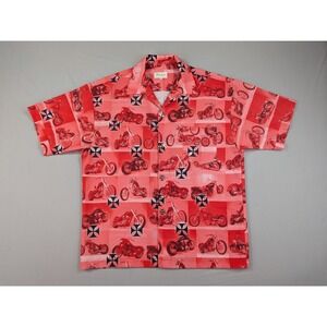 Spanish Harlem Vintage Red Chopper Motorcycle Shirt Iron Cross Buttons XL